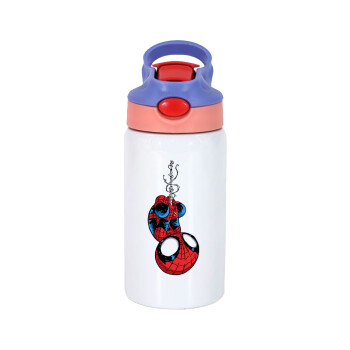 Spiderman upside down, Children's hot water bottle, stainless steel, with safety straw, pink/purple (350ml)