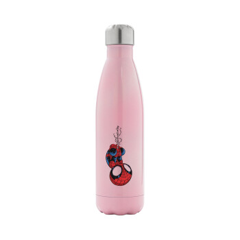 Spiderman upside down, Μεταλλικό παγούρι θερμός Ροζ Ιριδίζον (Stainless steel), διπλού τοιχώματος, 500ml