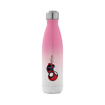 Spiderman upside down, Μεταλλικό παγούρι θερμός Ροζ/Λευκό (Stainless steel), διπλού τοιχώματος, 500ml