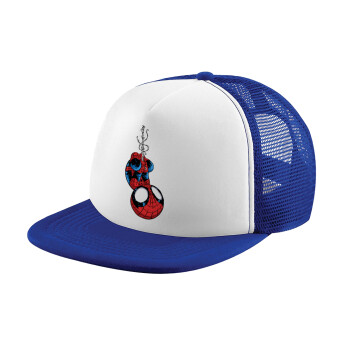 Spiderman upside down, Καπέλο Ενηλίκων Soft Trucker με Δίχτυ Blue/White (POLYESTER, ΕΝΗΛΙΚΩΝ, UNISEX, ONE SIZE)