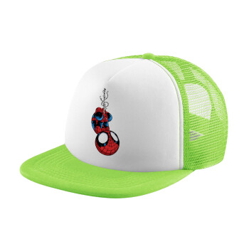 Spiderman upside down, Καπέλο Soft Trucker με Δίχτυ Πράσινο/Λευκό