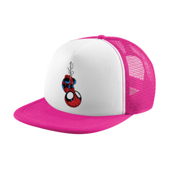 Spiderman upside down, Καπέλο Soft Trucker με Δίχτυ Pink/White 
