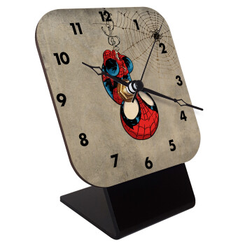 Spiderman upside down, Quartz Table clock in natural wood (10cm)