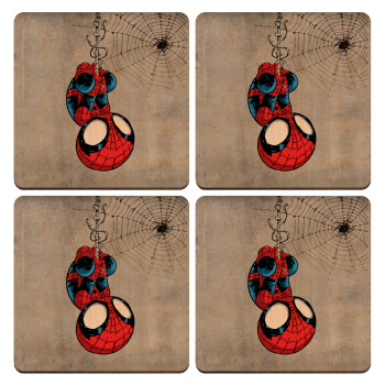 Spiderman upside down, ΣΕΤ x4 Σουβέρ ξύλινα τετράγωνα plywood (9cm)