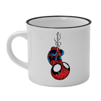 Spiderman upside down, Κούπα κεραμική vintage Λευκή/Μαύρη 230ml