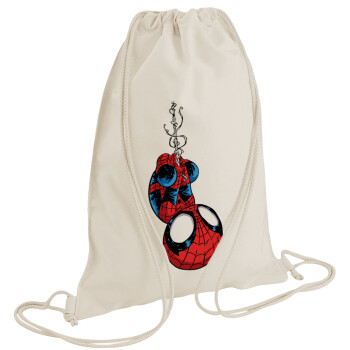 Spiderman upside down, Τσάντα πλάτης πουγκί GYMBAG natural (28x40cm)