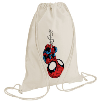 Spiderman upside down, Backpack bag GYMBAG natural (28x40cm)