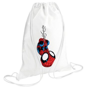 Spiderman upside down, Τσάντα πλάτης πουγκί GYMBAG λευκή (28x40cm)