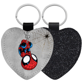 Spiderman upside down, Μπρελόκ PU δερμάτινο glitter καρδιά ΜΑΥΡΟ