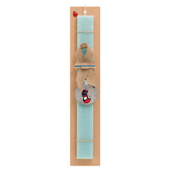 Spiderman upside down, Easter Set, wooden keychain & aromatic flat Easter candle (30cm) (TURQUOISE)