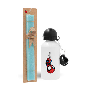 Spiderman upside down, Easter Set, metallic aluminum water bottle (500ml) & scented flat candle (30cm) (TURQUOISE)