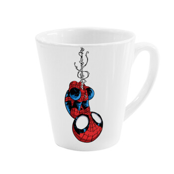 Spiderman upside down, Κούπα κωνική Latte Λευκή, κεραμική, 300ml