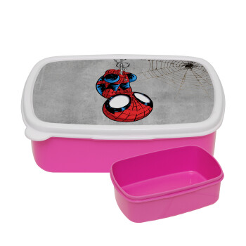 Spiderman upside down, ΡΟΖ παιδικό δοχείο φαγητού (lunchbox) πλαστικό (BPA-FREE) Lunch Βox M18 x Π13 x Υ6cm
