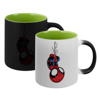 Spiderman upside down, Κούπα Μαγική εσωτερικό πράσινο, κεραμική 330ml που αλλάζει χρώμα με το ζεστό ρόφημα