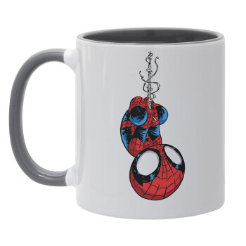 Spiderman upside down, Κούπα χρωματιστή γκρι, κεραμική, 330ml