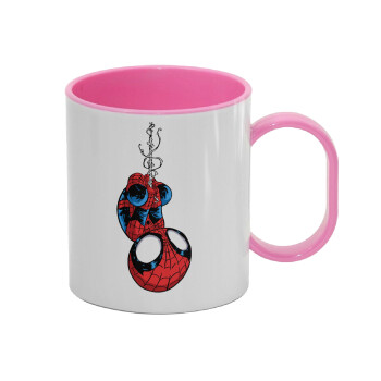 Spiderman upside down, Κούπα (πλαστική) (BPA-FREE) Polymer Ροζ για παιδιά, 330ml