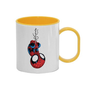 Spiderman upside down, Κούπα (πλαστική) (BPA-FREE) Polymer Κίτρινη για παιδιά, 330ml