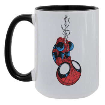 Spiderman upside down, Κούπα Mega 15oz, κεραμική Μαύρη, 450ml