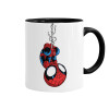 Spiderman upside down, Κούπα χρωματιστή μαύρη, κεραμική, 330ml