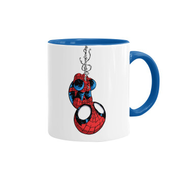 Spiderman upside down, Mug colored blue, ceramic, 330ml