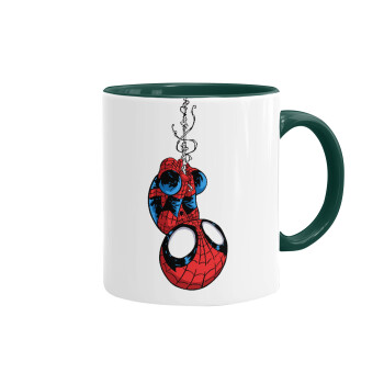 Spiderman upside down, Κούπα χρωματιστή πράσινη, κεραμική, 330ml