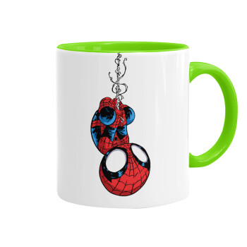 Spiderman upside down, Mug colored light green, ceramic, 330ml