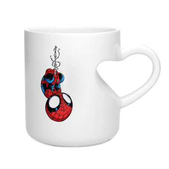 Spiderman upside down, Κούπα καρδιά λευκή, κεραμική, 330ml