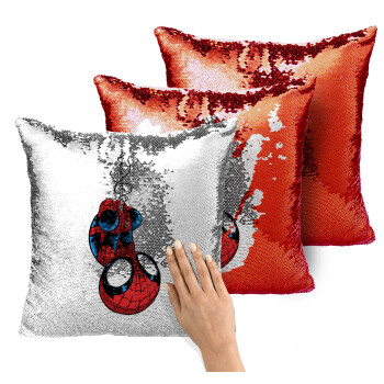 Spiderman upside down, Μαξιλάρι καναπέ Μαγικό Κόκκινο με πούλιες 40x40cm περιέχεται το γέμισμα