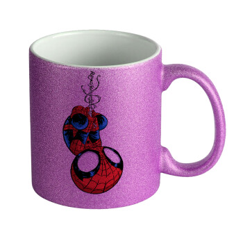 Spiderman upside down, Κούπα Μωβ Glitter που γυαλίζει, κεραμική, 330ml