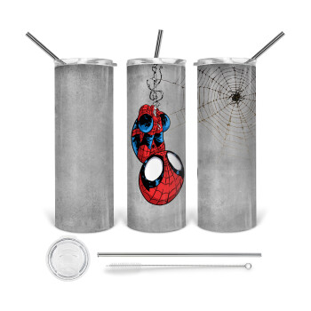 Spiderman upside down, 360 Eco friendly ποτήρι θερμό (tumbler) από ανοξείδωτο ατσάλι 600ml, με μεταλλικό καλαμάκι & βούρτσα καθαρισμού