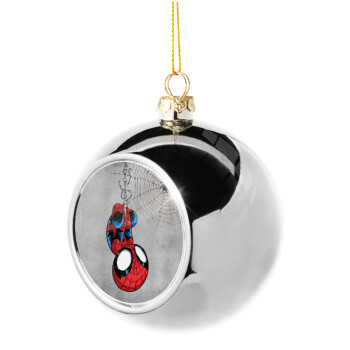 Spiderman upside down, Χριστουγεννιάτικη μπάλα δένδρου Ασημένια 8cm