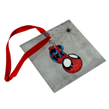 Spiderman upside down, Χριστουγεννιάτικο στολίδι γυάλινο τετράγωνο 9x9cm