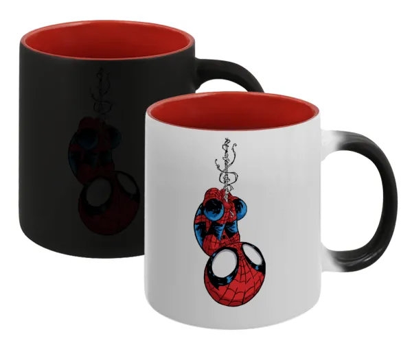 Spiderman upside down — Magic mug with red interior, ceramic, 330ml, changes colour with hot drinks