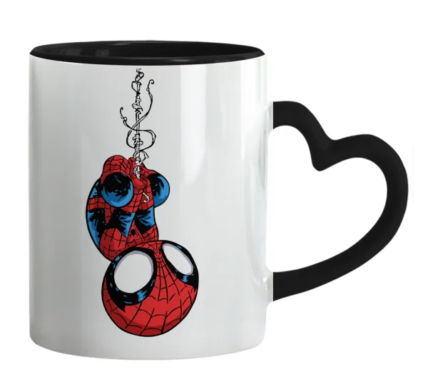 Spiderman upside down — Mug heart black handle, ceramic, 330ml