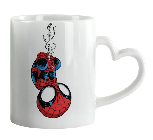 Spiderman upside down — Κούπα καρδιά χερούλι λευκή, κεραμική, 330ml