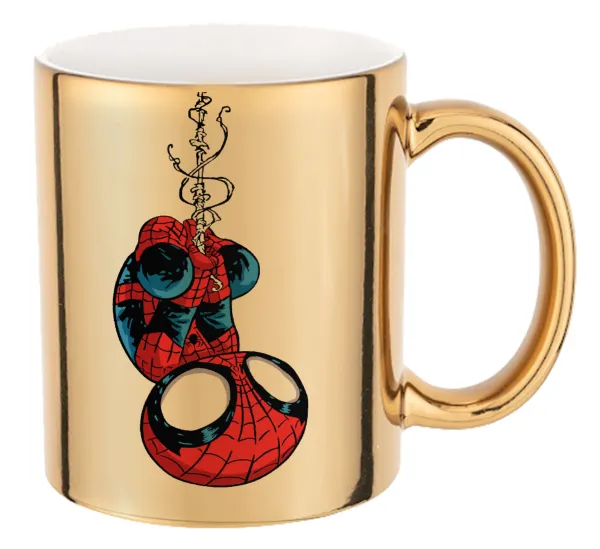 Spiderman upside down — Mug ceramic, gold mirror, 330ml
