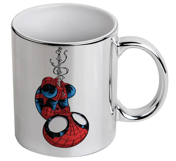 Spiderman upside down — Κούπα κεραμική, ασημένια καθρέπτης, 330ml