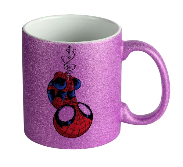 Spiderman upside down — Κούπα Μωβ Glitter που γυαλίζει, κεραμική, 330ml