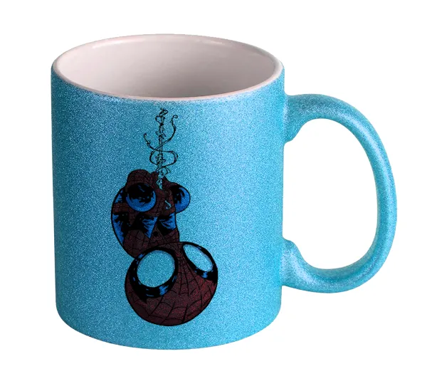 Spiderman upside down — Κούπα Σιέλ Glitter που γυαλίζει, κεραμική, 330ml