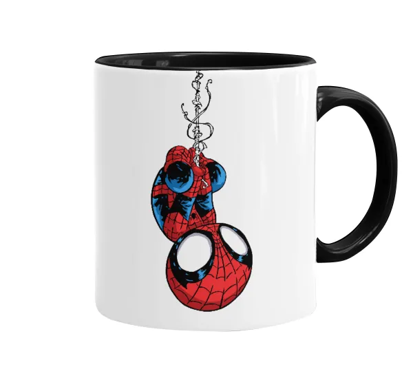 Spiderman upside down — Κούπα χρωματιστή μαύρη, κεραμική, 330ml