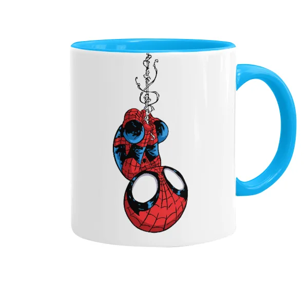 Spiderman upside down — Κούπα χρωματιστή γαλάζια, κεραμική, 330ml