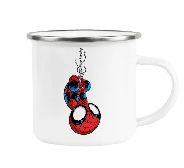 Spiderman upside down — Metallic enamel cup white 360ml