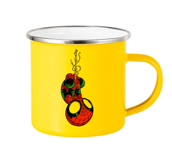 Spiderman upside down — Yellow Enamel Metallic Cup 360ml