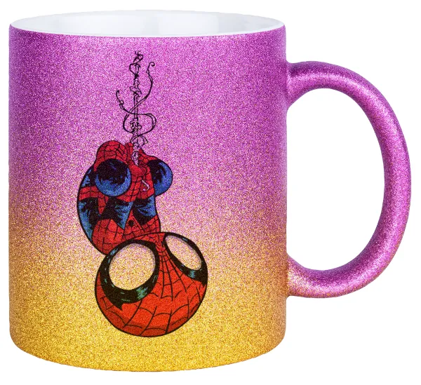 Spiderman upside down — Κούπα Χρυσή/Ροζ Glitter, κεραμική, 330ml