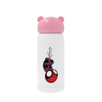 Spiderman upside down, Ροζ ανοξείδωτο παγούρι θερμό (Stainless steel), 320ml