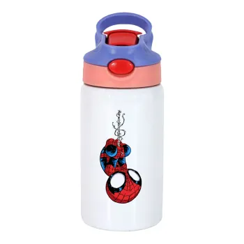 Spiderman upside down, Παιδικό παγούρι θερμό, ανοξείδωτο, με καλαμάκι ασφαλείας, ροζ/μωβ (350ml)