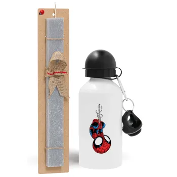 Spiderman upside down, Easter Set, metallic aluminum water bottle (500ml) & aromatic flat Easter candle (30cm) (GRAY)