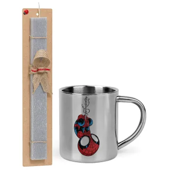 Spiderman upside down, Easter Set, metallic thermal cup (300ml) & Easter aromatic flat candle (30cm) (GRAY)