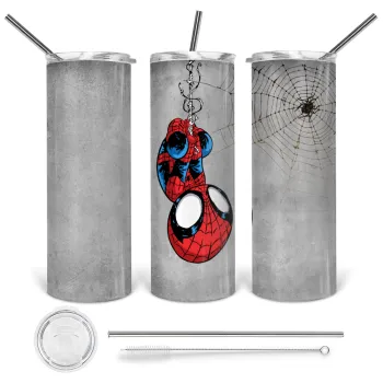 Spiderman upside down, Tumbler stainless steel 600ml, with metal straw & cleaning brush