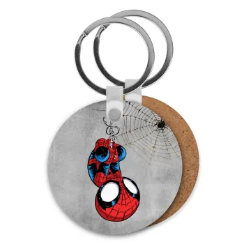 Spiderman upside down, Μπρελόκ Ξύλινο στρογγυλό MDF Φ5cm